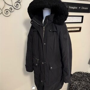 DKNY Black Hooded Puffer Jacket